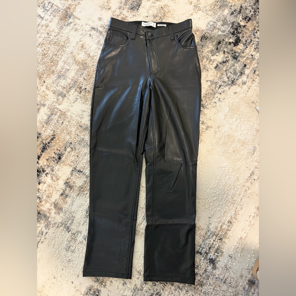 Abercrombie & Fitch Black Faux Leather Slim-Straight Jeans